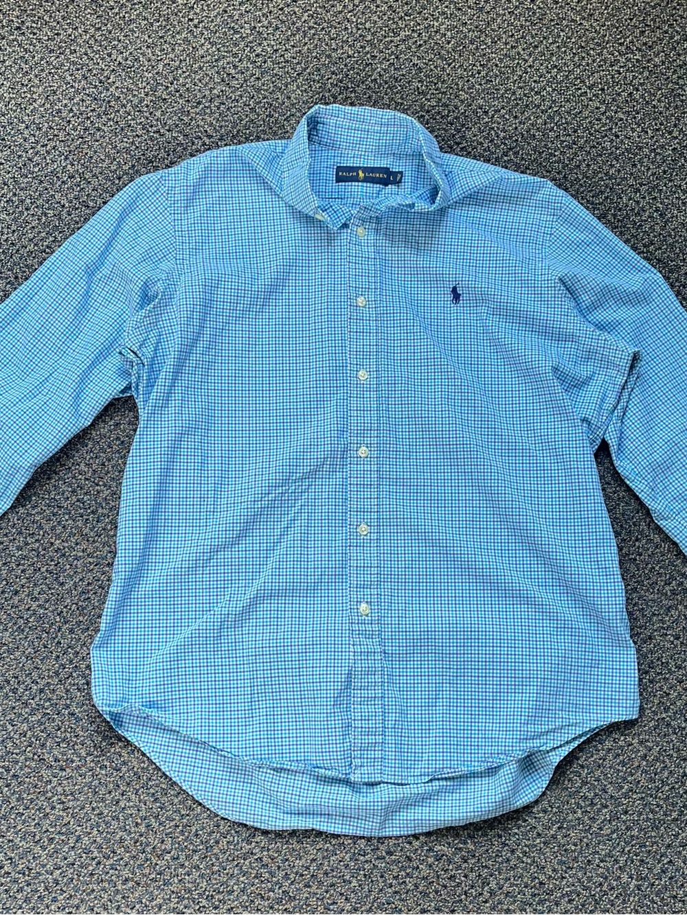 Ralph Lauren Light Blue Micro-Gingham Button-Down Shirt